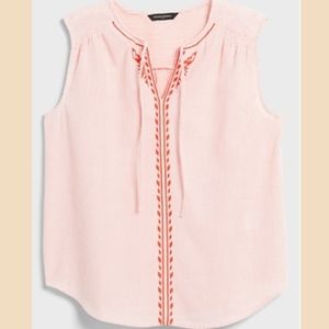 BANANA REPUBLIC STRIPED TIE NECK EMBROIDERED TOP